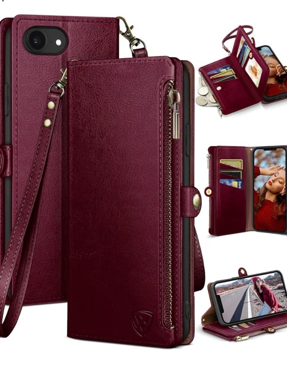 Wallet Phone Case with Wrist Strap and green magnetic close wallet case
